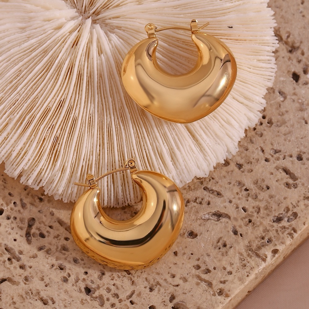 18K Gold Plated Hoop Earrings*Chunky Heart Earrings*Waterproof Jewelry - Picture 2 of 11